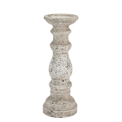 B&Q -  Ceramic Column Candle Holder Stone (31Cm X 12Cm X 12Cm)
