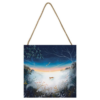  - Julia Crossland A Winter Dawn Wooden Block Blue/white (20Cm X 20Cm X 2.7Cm)