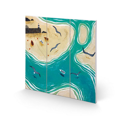  - Julia Crossland Summer Days Square Wood Plaque Blue/beige (30Cm X 30Cm)