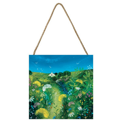  - Julia Crossland Meadow Cottage Wooden Block Green/blue (20Cm X 20Cm X 2.7Cm)