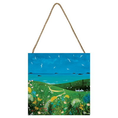  - Julia Crossland Summer Cottage Wooden Block Green/blue (20Cm X 20Cm X 2.7Cm)