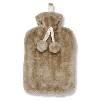 B&Q Ribbon Clic Faux Fur Hot Water Bottle Cover Winter (One Size) White