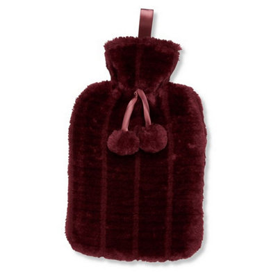 B&Q Red Ribbon Clic Faux Fur Hot Water Bottle Cover (One ) 2L
