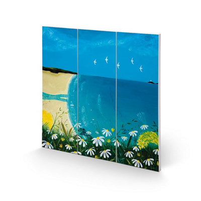  - Julia Crossland Square Wooden Plaque Blue/green/beige (30Cm X 30Cm)
