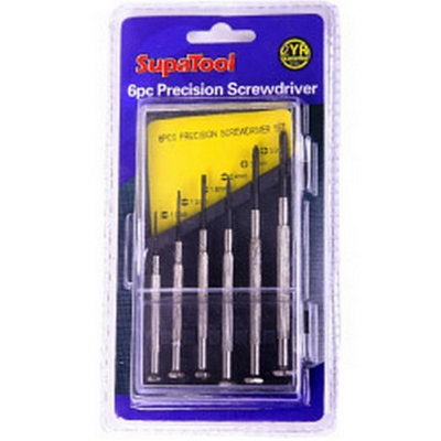 Supatool Precision Screwdriver Set (Pack Of 6) Black/silver (One Size) from B&Q