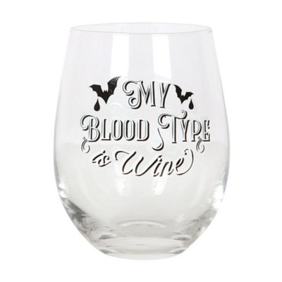 Something Different My Blood Type Is Wine Stemless Wine Gl Clear (One Size) from B&Q