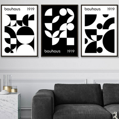 Artze Wall Art Bauhaus Black & White Geometric Set Of 3 Wall Art Prints With Black Frame. Size: 50X70Cm from B&Q