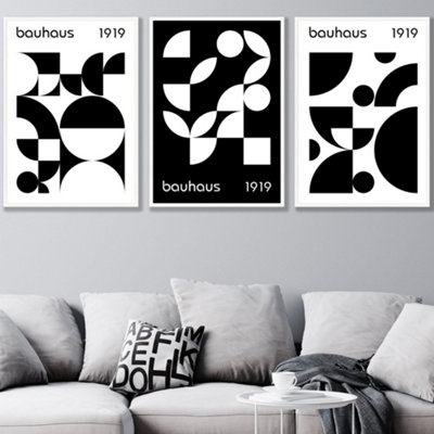 Artze Wall Art Bauhaus Black & White Geometric Set Of 3 Wall Art Prints With White Frame. Size: 50X70Cm from B&Q
