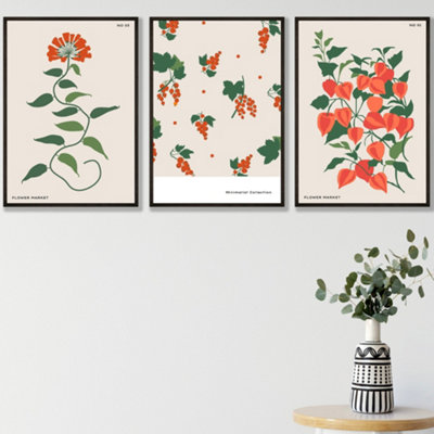 Artze Wall Art Orange And Beige Flower Market Set Of 3 Wall Art Prints With Black Frame. Size: A3 from B&Q