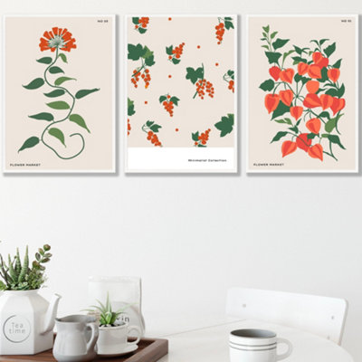 Artze Wall Art Orange And Beige Flower Market Set Of 3 Wall Art Prints With White Frame. Size: A3 from B&Q