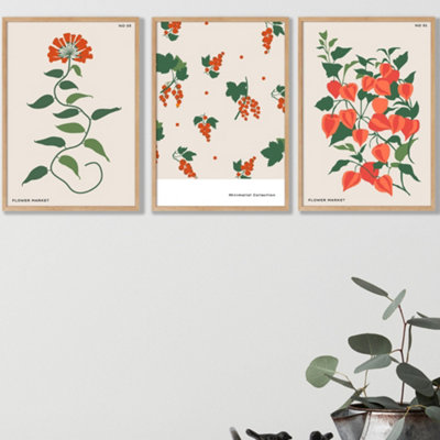 Artze Wall Art Orange And Beige Flower Market Set Of 3 Wall Art Prints With Oak Frame. Size: A3 from B&Q