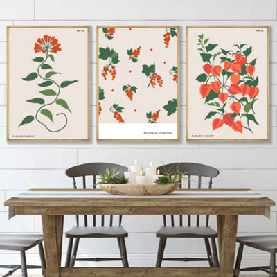 Artze Wall Art Orange And Beige Flower Market Set Of 3 Wall Art Prints With Oak Frame. Size: A2 from B&Q