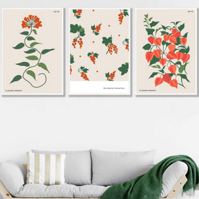 Artze Wall Art Orange And Beige Flower Market Set Of 3 Wall Art Prints With White Frame. Size: 50X70Cm from B&Q