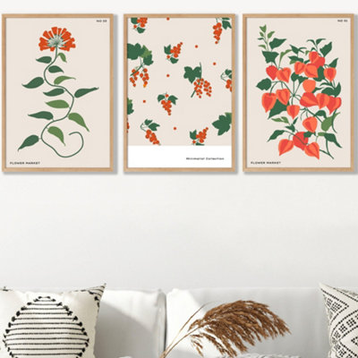 Artze Wall Art Orange And Beige Flower Market Set Of 3 Wall Art Prints With Oak Frame. Size: 50X70Cm from B&Q
