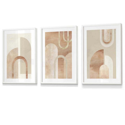 Artze Wall Art Set Of 3 Mid Century Terracotta And Beige Arches Wall Art Prints / 30X42Cm (A3) / White Frame from B&Q