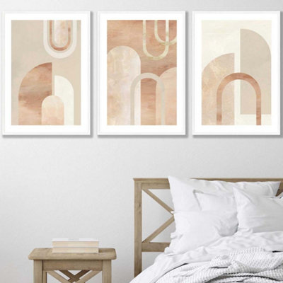 Artze Wall Art Set Of 3 Mid Century Terracotta And Beige Arches Wall Art Prints / 50X70Cm / White Frame from B&Q
