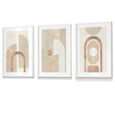 Artze Wall Art Set Of 3 Mid Century Beige And Terracotta Arches Wall Art Prints / 30X42Cm (A3) / White Frame from B&Q