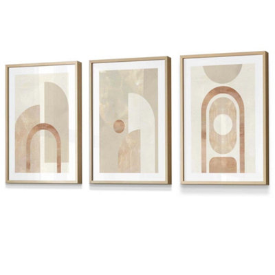 Artze Wall Art Set Of 3 Mid Century Beige And Terracotta Arches Wall Art Prints / 30X42Cm (A3) / Oak Frame from B&Q