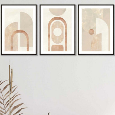 Artze Wall Art Set Of 3 Mid Century Beige And Terracotta Arches Wall Art Prints / 42X59Cm (A2) / Black Frame from B&Q
