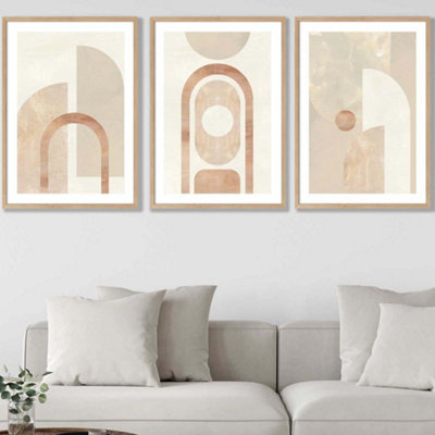Artze Wall Art Set Of 3 Mid Century Beige And Terracotta Arches Wall Art Prints / 50X70Cm / Oak Frame from B&Q