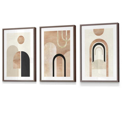 Artze Wall Art Set Of 3 Mid Century Terracotta And Black Arches Wall Art Prints / 30X42Cm (A3) / Walnut Frame from B&Q
