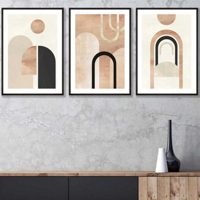Artze Wall Art Set Of 3 Mid Century Terracotta And Black Arches Wall Art Prints / 42X59Cm (A2) / Black Frame from B&Q