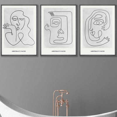 Artze Wall Art Set Of 3 Grey Abstract Line Art Faces Wall Art Prints / 50X70Cm / Dark Grey Frame from B&Q