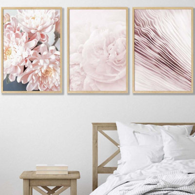 Artze Wall Art Set Of 3 Abstract Pink Macro Floral Wall Art Prints / 50X70Cm / Oak Frame from B&Q