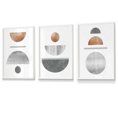 Artze Wall Art Set Of 3 Copper And Grey Abstract Mid Century Geometric Wall Art Prints / 30X42Cm (A3) / White Frame from B&Q