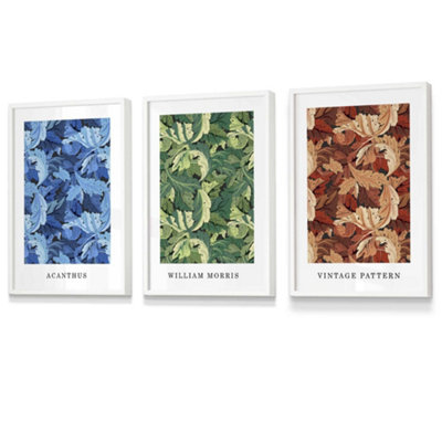 Set Of 3 Framed Framed BlueGreen Brown William Morris Floral / 30X42Cm (A3) / White from B&Q