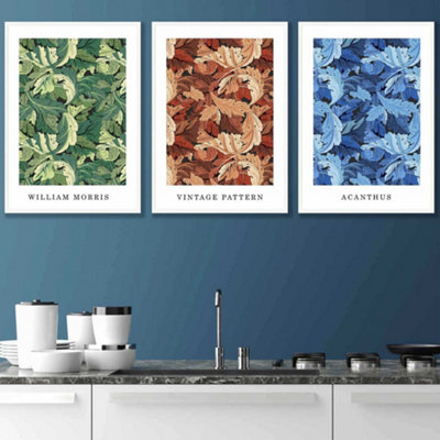 Set Of 3 Framed Framed BlueGreen Brown William Morris Floral / 42X59Cm (A2) / White from B&Q