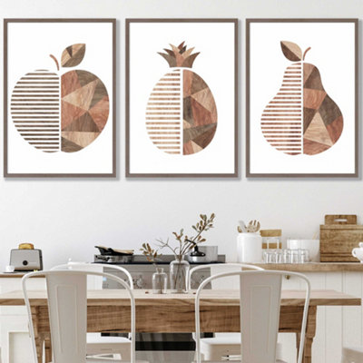Set Of 3 Framed  Framed Geometric Wood Grain Effect Fruit / 50X70Cm / Walnut from B&Q