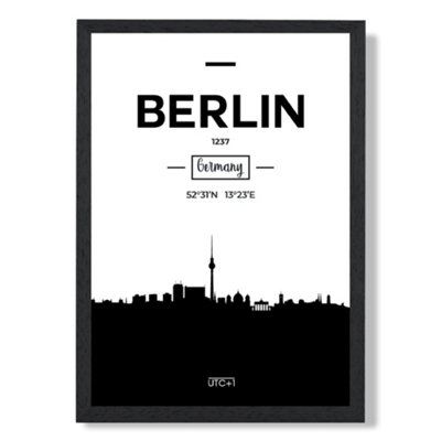 Artze Wall Art Berlin Black And White City Skyline Art Print With Black Frame Size: A4 from B&Q