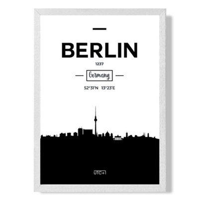 Artze Wall Art Berlin Black And White City Skyline Art Print With White Frame Size: A4 from B&Q