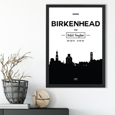 Artze Wall Art Birkenhead Black And White City Skyline Framed Print Size: A3 With Black Frame from B&Q
