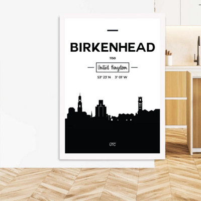 Artze Wall Art Birkenhead Black And White City Skyline Framed Print Size: A3 With White Frame from B&Q