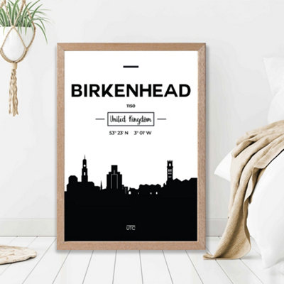 Artze Wall Art Birkenhead Black And White City Skyline Framed Print Size: A2 With Oak Frame from B&Q