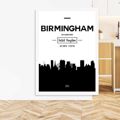 Artze Wall Art Birmingham Black And White City Skyline Framed Print Size: A3 With White Frame from B&Q