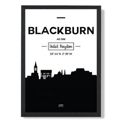 Artze Wall Art Blackburn Black And White City Skyline Art Print With Black Frame Size: A4 from B&Q
