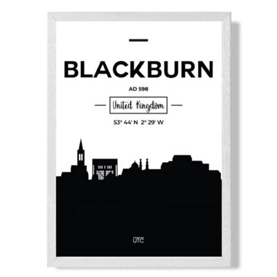 Artze Wall Art Blackburn Black And White City Skyline Art Print With White Frame Size: A4 from B&Q