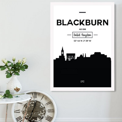Artze Wall Art Blackburn Black And White City Skyline Framed Print Size: A2 With White Frame from B&Q