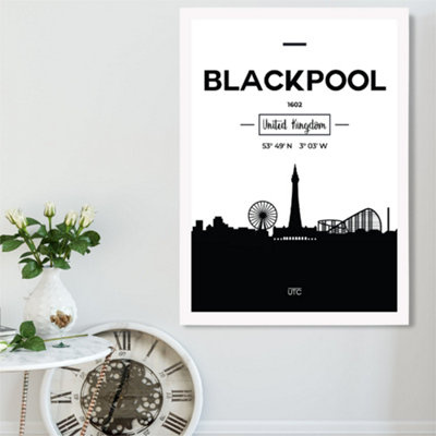 Artze Wall Art Blackpool Black And White City Skyline Framed Print Size: A2 With White Frame from B&Q