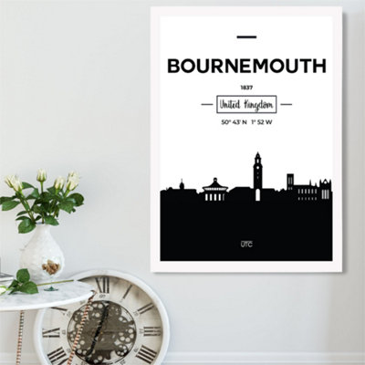 Artze Wall Art Bournemouth Black And White City Skyline Framed Print Size: A2 With White Frame from B&Q
