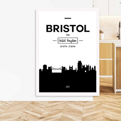 Artze Wall Art Bristol Black And White City Skyline Framed Print Size: A3 With White Frame from B&Q