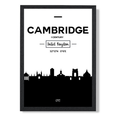Artze Wall Art Cambridge Black And White City Skyline Art Print With Black Frame Size: A4 from B&Q