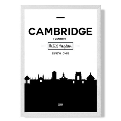 Artze Wall Art Cambridge Black And White City Skyline Art Print With White Frame Size: A4 from B&Q
