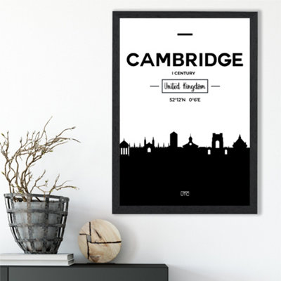 Artze Wall Art Cambridge Black And White City Skyline Framed Print Size: A3 With Black Frame from B&Q