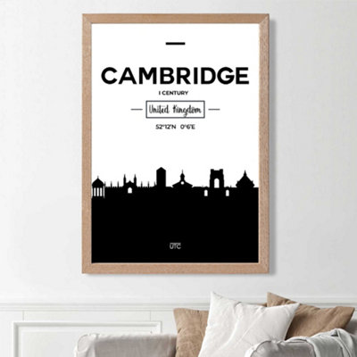 Artze Wall Art Cambridge Black And White City Skyline Framed Print Size: A3 With Oak Frame from B&Q