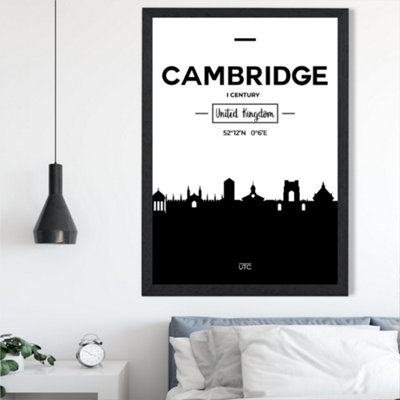 Artze Wall Art Cambridge Black And White City Skyline Framed Print Size: A2 With Black Frame from B&Q