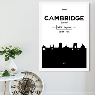 Artze Wall Art Cambridge Black And White City Skyline Framed Print Size: A2 With White Frame from B&Q